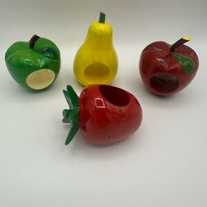 Napkin Rings Holders Handmade In Philippines Fruit Set of 4 Wooden Vintage